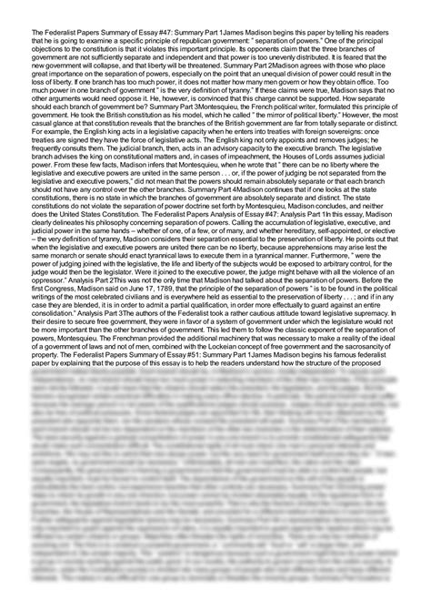 SOLUTION: Federalist paper 10 47 51 summary analysis key points - Studypool