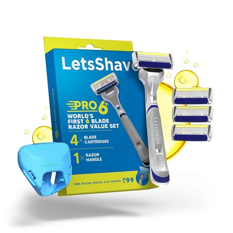 LetsShave Pro 6 Plus Shaving Razor Value Set, 4 Blades 1 Handle + Razor ...