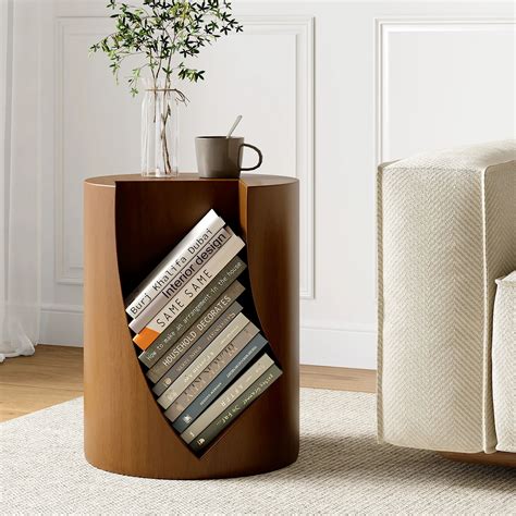 Modern Small Walnut Side Table with Open Storage Round End Table ...
