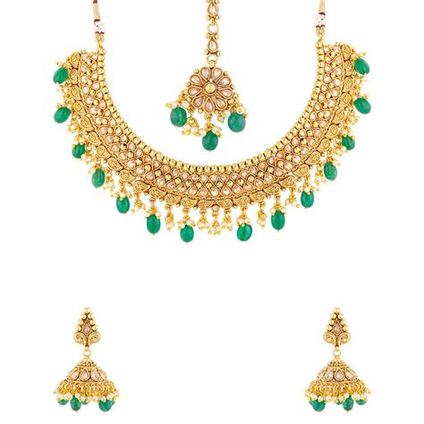 Golden Reprise Green Gems Mang Tika Set – VOYLLA
