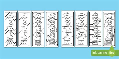 Elizabeth Name Simple Colouring Bookmarks (teacher made)