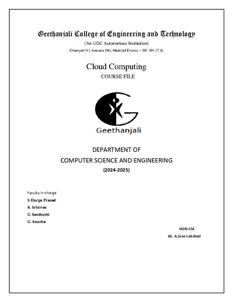 CLOUD COMPUTING - Geethanjali College of Engineering and Technology (An ...