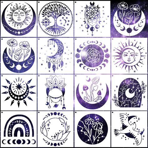 AFRITEE Moon Stencils for Painting on Wood - 12 Pieces Celestial ...