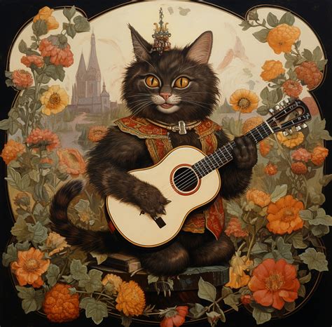 Renaissance Musical Cat Art Print Free Stock Photo - Public Domain Pictures