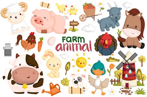 Farm Animals Clipart - Cute Animal Clip Art - Inkleystudio