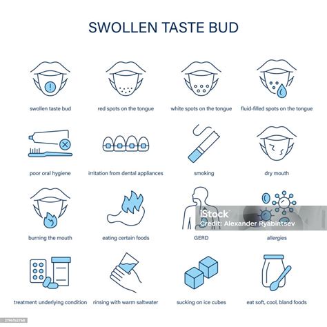 Swollen Taste Bud Symptoms Diagnostic And Treatment Vector Icon Set ...