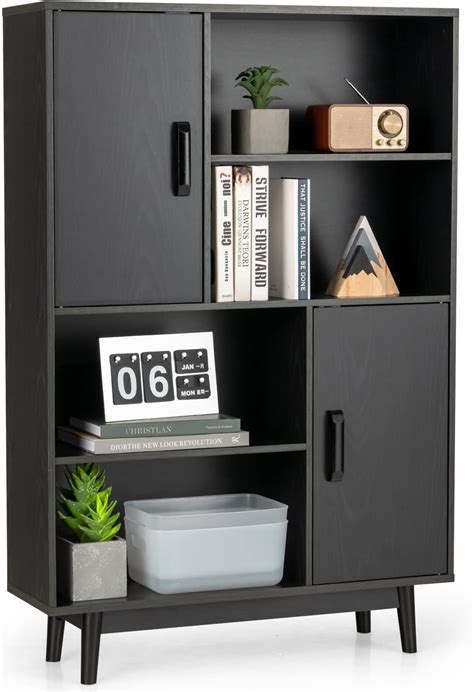 Amazon.com: VitoEone Bookcase with Doors, 47.24 inch Large Book Shelf with Storage, Adjustable ...
