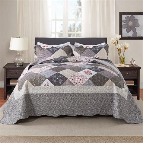WannaToo Quilt Set 3 Piece Microfiber Quilts Reversible Bedspreads ...