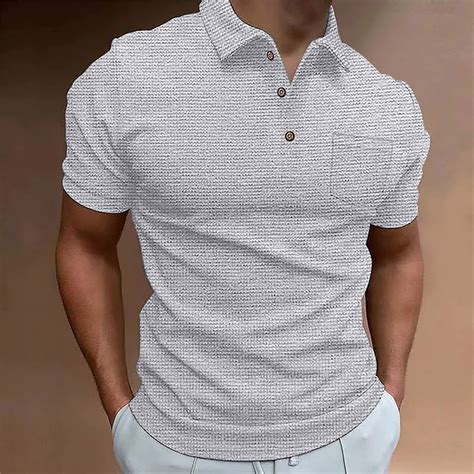Mens Polo Shirts with Collar Mens Waffles Knit Shirts Short Sleeve Slim ...