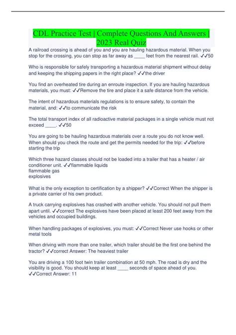 CDL Practice Test | Complete Questions And Answers | 2023 Real Quiz ...