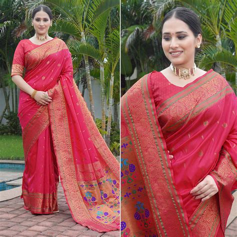 Pink Woven Paithani Art Silk Saree