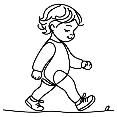 Continuous one black line art hand drawing child walking doodles ...