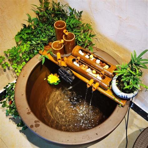 水缸流水摆件循环竹子流水器石槽盆养鱼水池加湿过滤器装饰造景-阿里巴巴