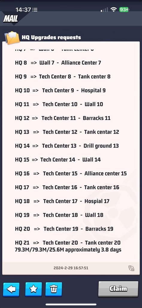 Resources for each HQ Level : r/LastWarMobileGame