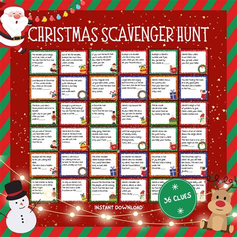 Christmas scavenger hunt riddles printable christmas games party games ...