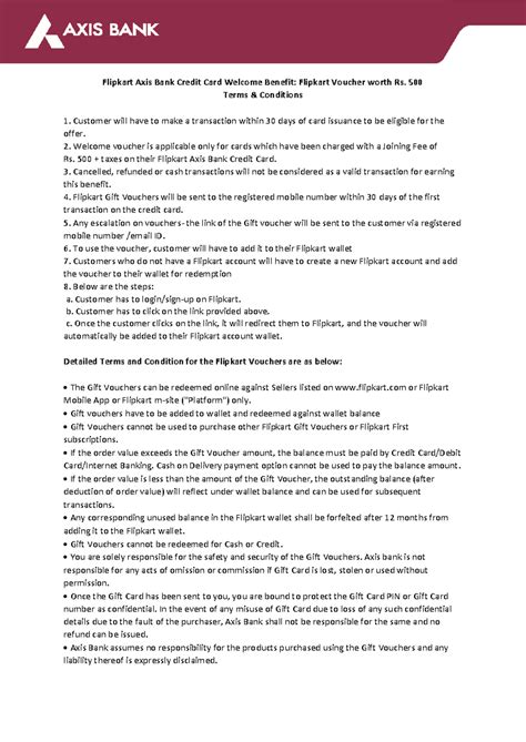 Tncs for welcome benefit rs 500 - Flipkart Axis Bank Credit Card ...