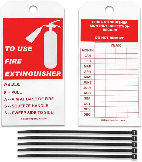 SciTag Emporium 4 Year Monthly Fire Extinguisher Inspection Record Tags ...