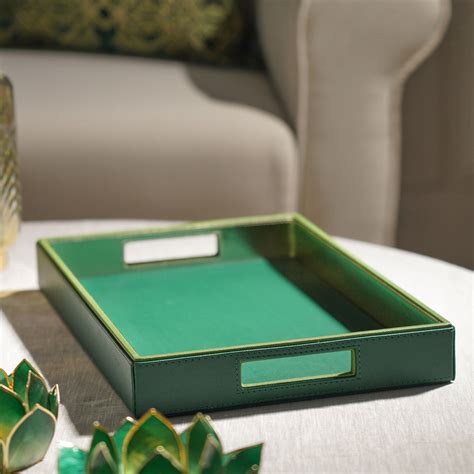 Shop Dark Green Faux Leather Rectangle Serving Tray - at Best Price ...