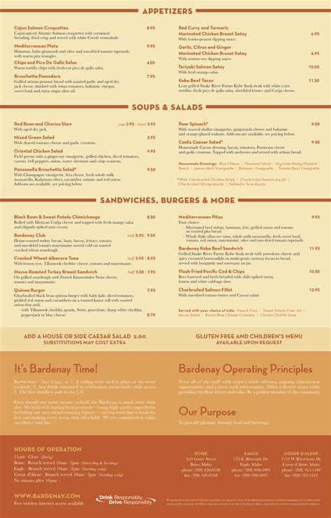 The Bardenay Menu at the Boise Airport (BOI) - Fly&Dine