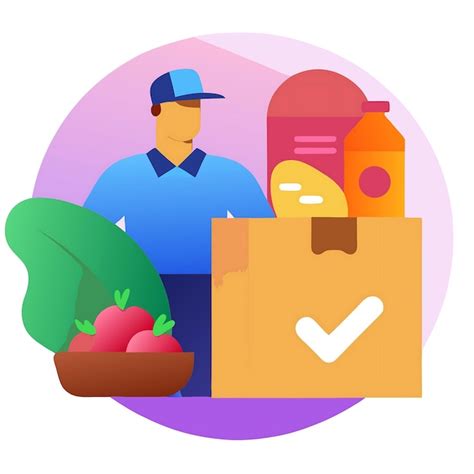 Grocery delivery concept with a person and a box of fresh produce ...