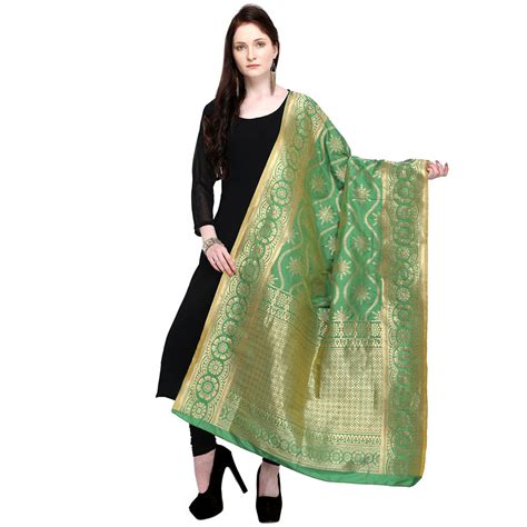 Pista Green Woven Design Banarsi Silk Dupatta