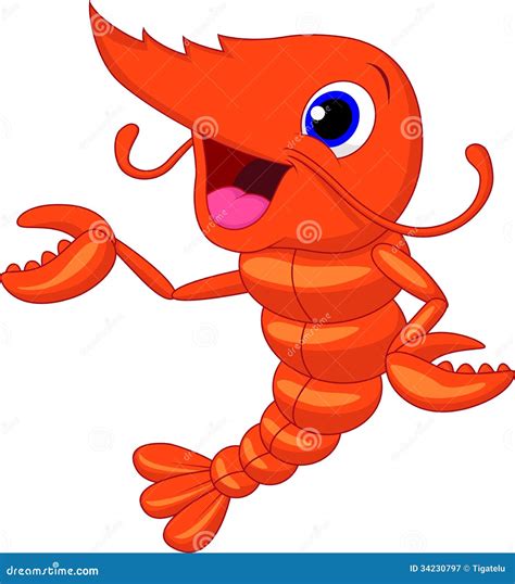 Cute Shrimp Cartoon Presenting Stock Vector - Illustration of gesturing ...