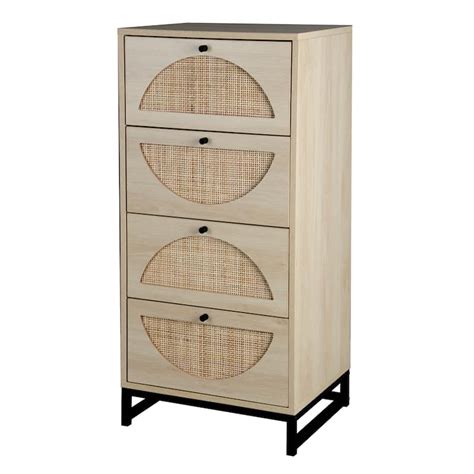 Set of 2, Natural Rattan, Cabinet with 4 Drawers, Suitable for Living ...