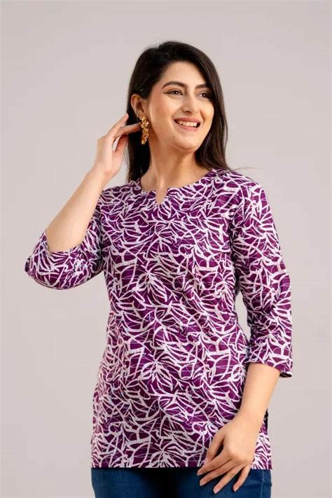 Purple printed cotton top for women – Candi