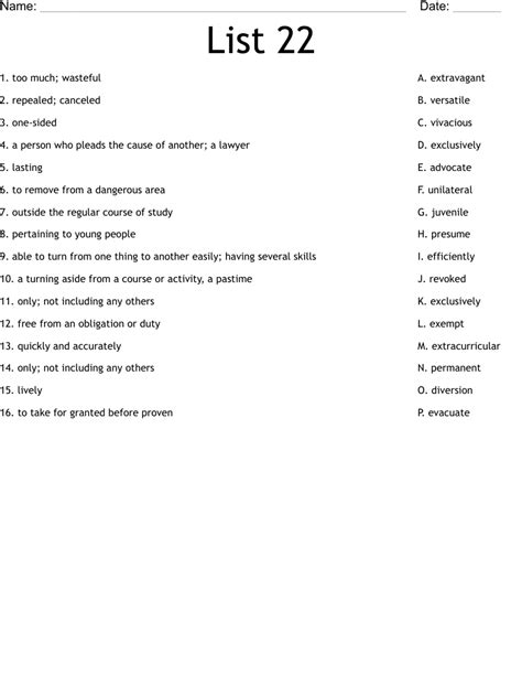 List 22 Worksheet - WordMint