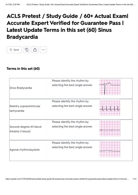 ACLS Pretest / Study Guide / 60+ Actual Exam| Accurate Expert Verified ...