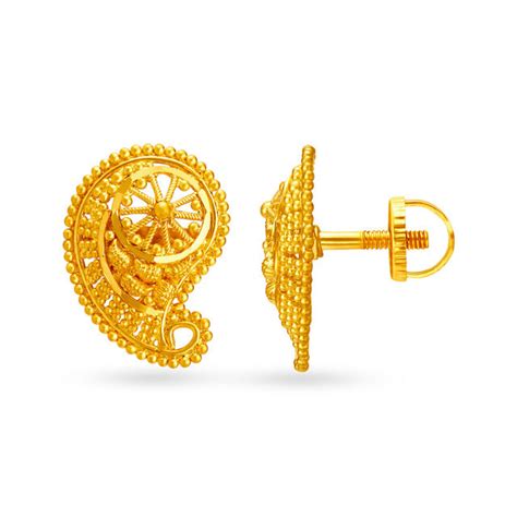 Ornate 22 Karat Yellow Gold Rava Work Studs