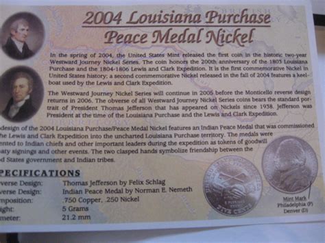 2004 Louisiana Purchase Peace Medal Nickel Set of 6 | eBay