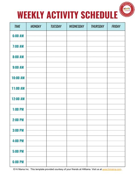 Image result for Weekly Activity Schedule Template Excel