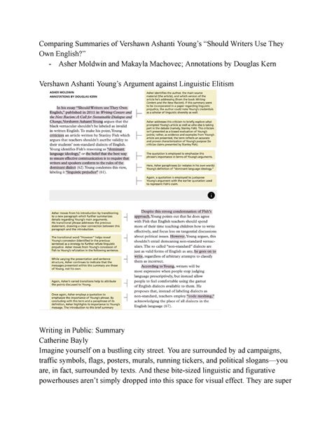 Rhetoric and Composition notes 19 - Comparing Summaries of Vershawn ...