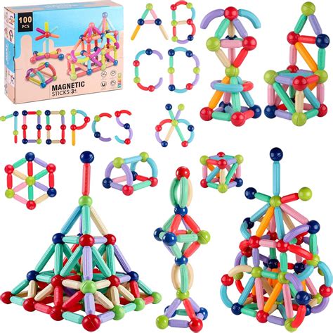 Amazon.com: Pycoal Magnetic Balls and Rods Set 100 Pcs Magnetic ...