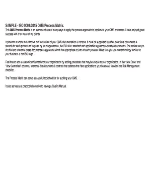 Fillable Online SAMPLE - ISO 9001:2015 QMS Process Matrix Fax Email ...