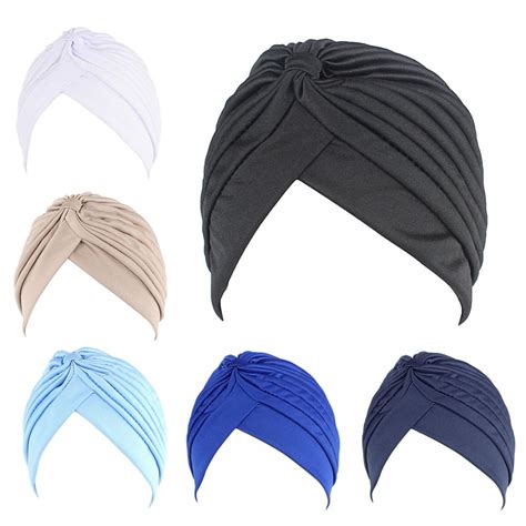 Buy 6 PCS Solid Color Twisted Pleated Stretchable Turban Head Cover ...