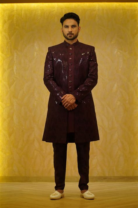 Isaac Wine Bandhgala Sherwani Set – MERAAKINXT PRIVATE LIMITED