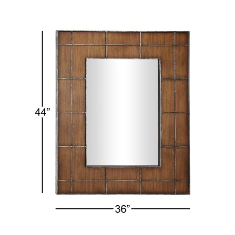 Buy Decmode Large Rectangular Golden Brown Wood Wall Mirror with Metal ...