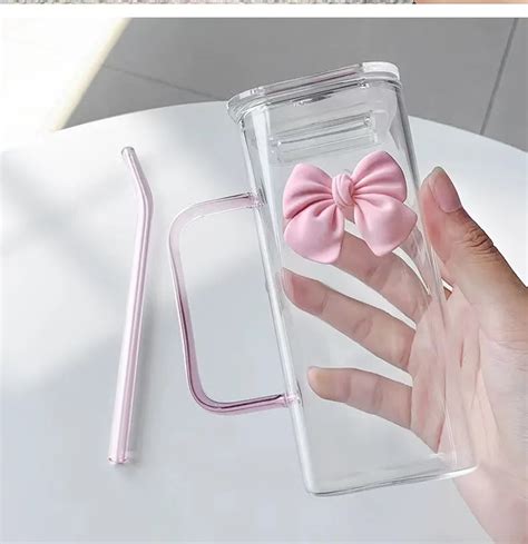 Chic Bow Glass Tumbler with Handle And Straw | 400ml – Supple Room