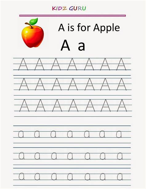 Kindergarten Worksheets: Printable Tracing Worksheet - Alphabet A a