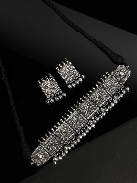 Buy Ishin Women's Oxidised Silver Plated Choker Jewellery Set Online