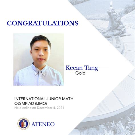 Keean Tang wins gold for PH in Junior Math Olympiad | News | Ateneo de ...