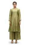 Buy Green Muslin, Chiffon, Silk Embroidery, Zari Keya Striped Kurta ...