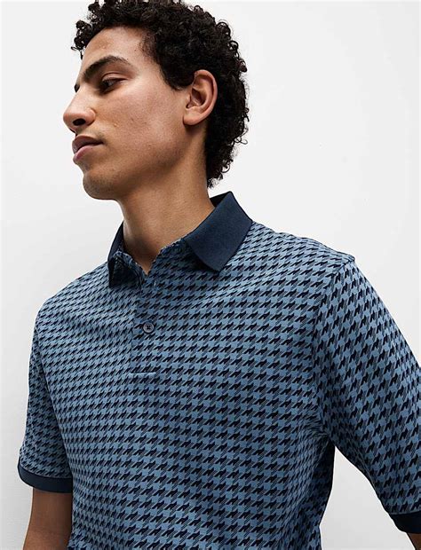 Buy Pure Cotton Houndstooth Polo Shirt at Marks & Spencer