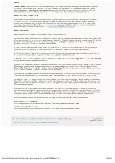 The Thiel Foundation 20 Under 20 Fellows | PDF