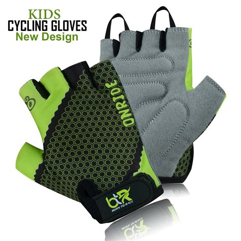 BTR Born To Race Kids Cycling Gloves, Green, Foam Padded Palm, Lycra ...