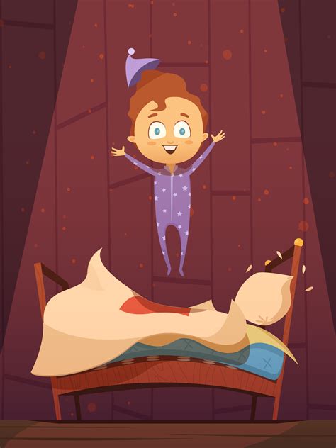 Unruly Kid In Pajamas Jumping On Unmade Bed 482325 Vector Art at Vecteezy