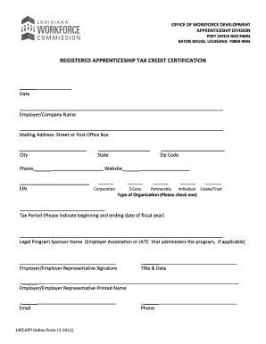 Fillable Online laworks Registered Apprenticeship Tax Credit ...