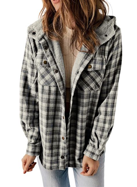 MAVIS LAVEN Womens Plaid Shacket Jacket Sherpa Lined Flannel Jackets ...